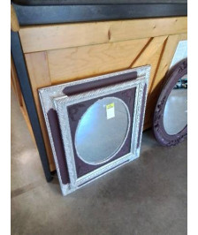 MIROIR BOIS PEINT POURPRE ET ARGENT