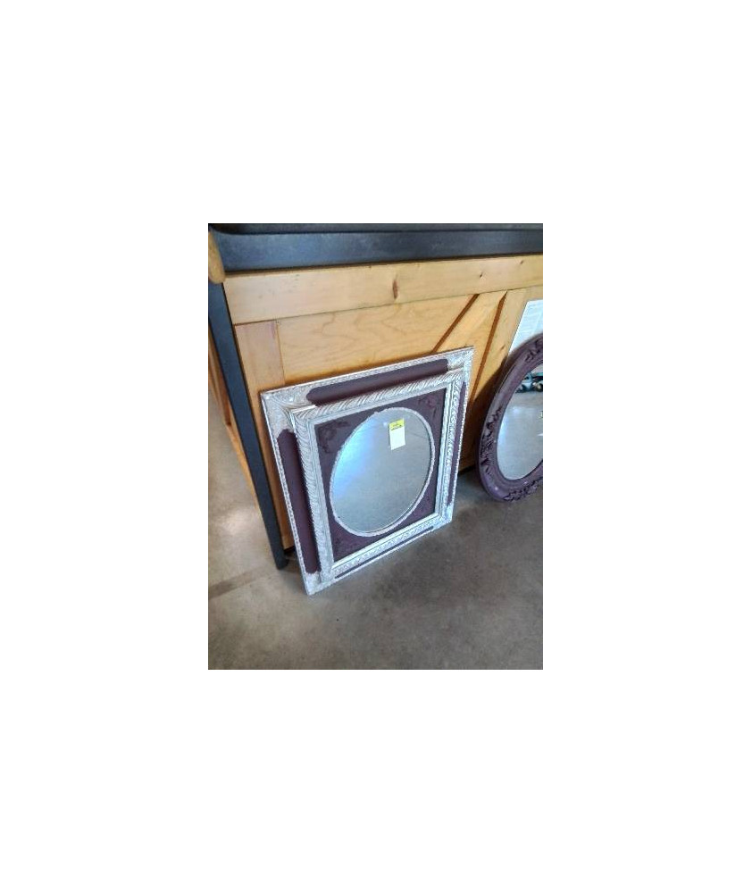 MIROIR BOIS PEINT POURPRE ET ARGENT