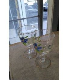 VERRE A PIED FLEURS BLEUES 