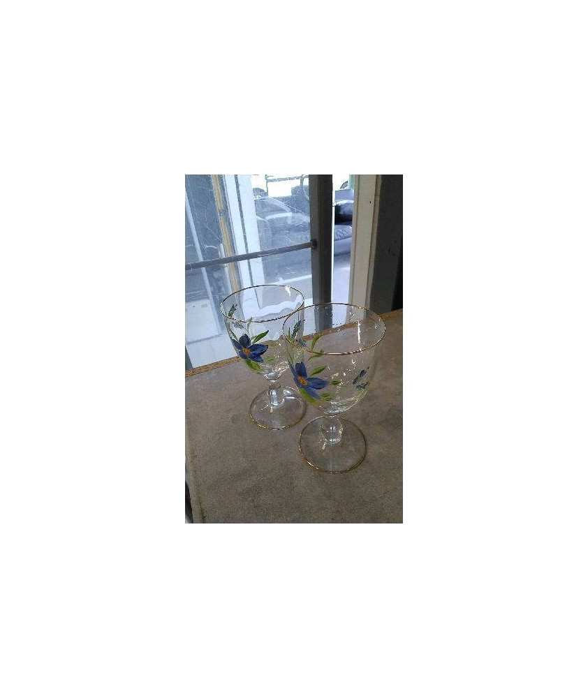 VERRE A PIED FLEURS BLEUES 