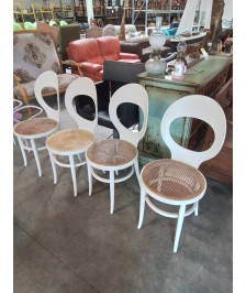 4 CHAISES BOIS BLANC CANNÉ BAUMANN MODÈLE MOUETTE ANNÉES 60/70