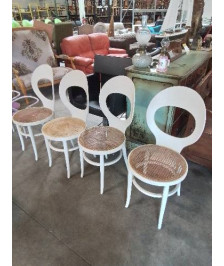 4 CHAISES BOIS BLANC CANNÉ BAUMANN MODÈLE MOUETTE ANNÉES 60/70