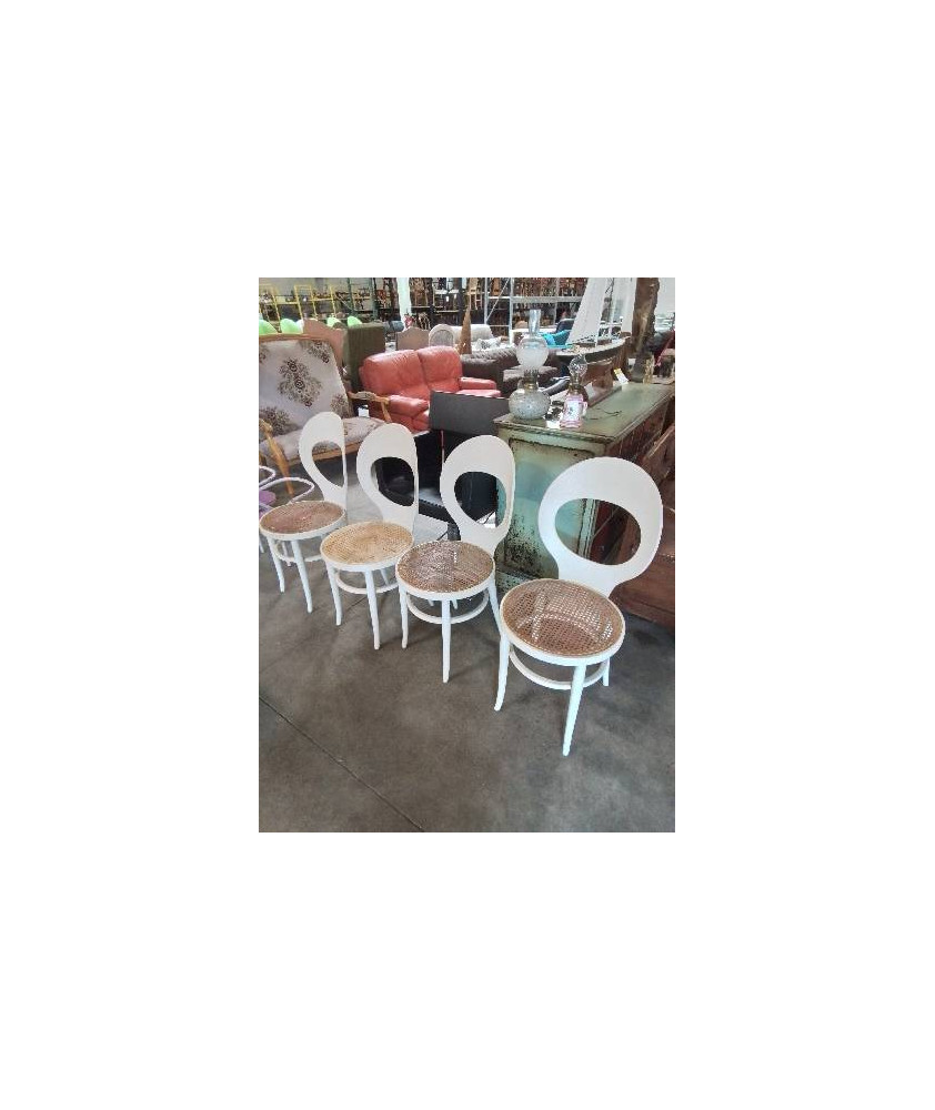 4 CHAISES BOIS BLANC CANNÉ BAUMANN MODÈLE MOUETTE ANNÉES 60/70