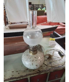 LAMPE A PÉTROLE ÉLECTRIFIÉE CÉRAMIQUE GRÈS VERNISSÉ 