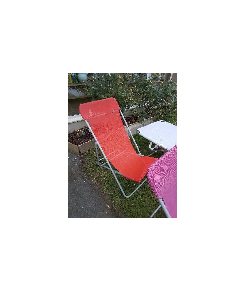 TRANSAT PLIANT METAL GRIS ET TOILE ROUGE LAFUMA