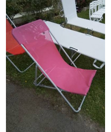 TRANSAT PLIANT MÉTAL GRIS TOILE ROSE LAFUMA 
