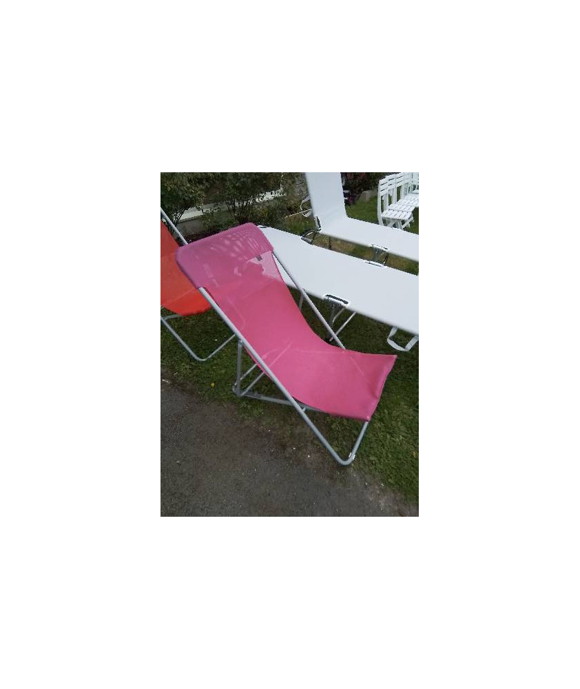 TRANSAT PLIANT MÉTAL GRIS TOILE ROSE LAFUMA 