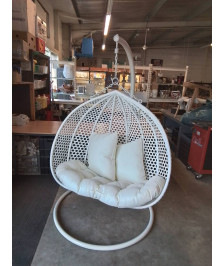 FAUTEUIL SUSPENDU DE JARDIN 2 PLACES RÉSINE TRESSÉE BLANC ET MÉTAL