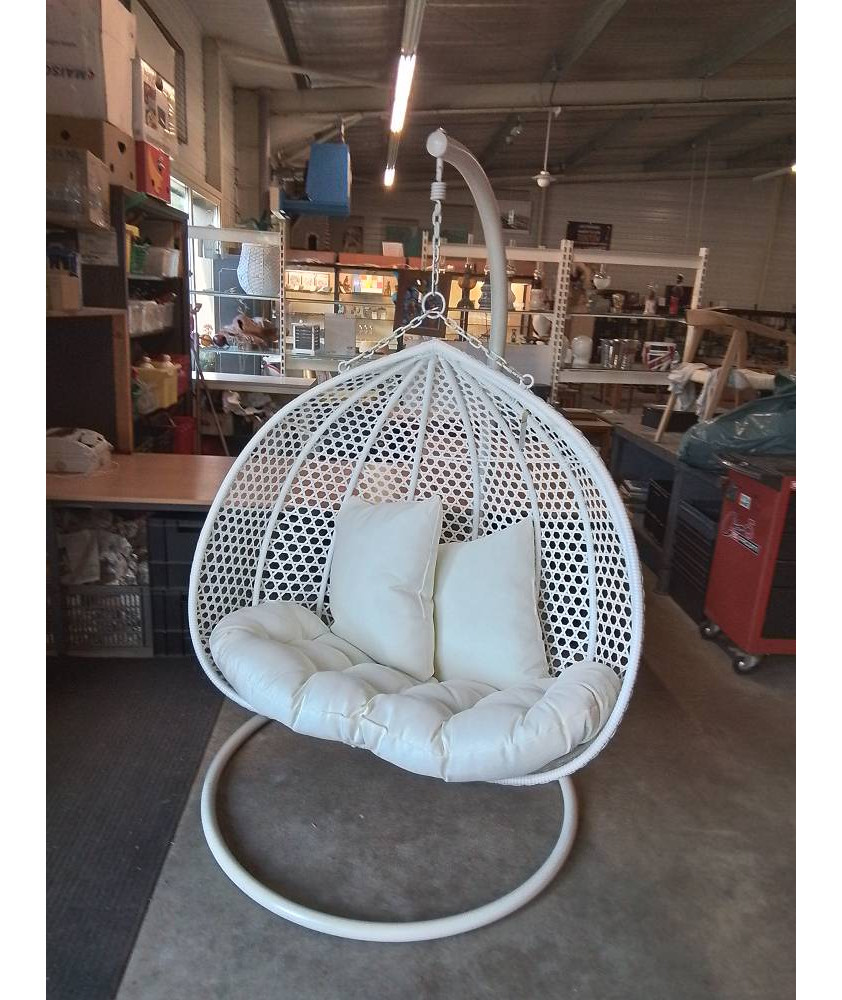 FAUTEUIL SUSPENDU DE JARDIN 2 PLACES RÉSINE TRESSÉE BLANC ET MÉTAL