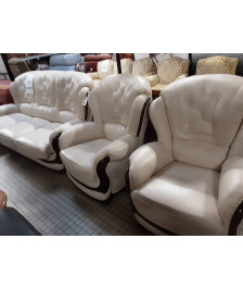 CONVERTIBLE+2 FAUTEUILS CUIR BLANC