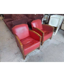 FAUTEUIL CLUB CUIR ROUGE ANNÉE 30