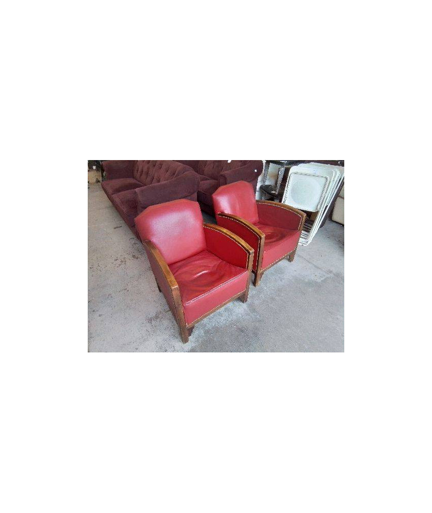 FAUTEUIL CLUB CUIR ROUGE ANNÉE 30