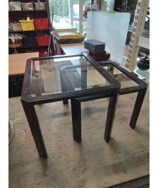 2 TABLES BASSES GIGOGNES PIÈTEMENT RÉSINE NOIR PLATEAUX VERRE