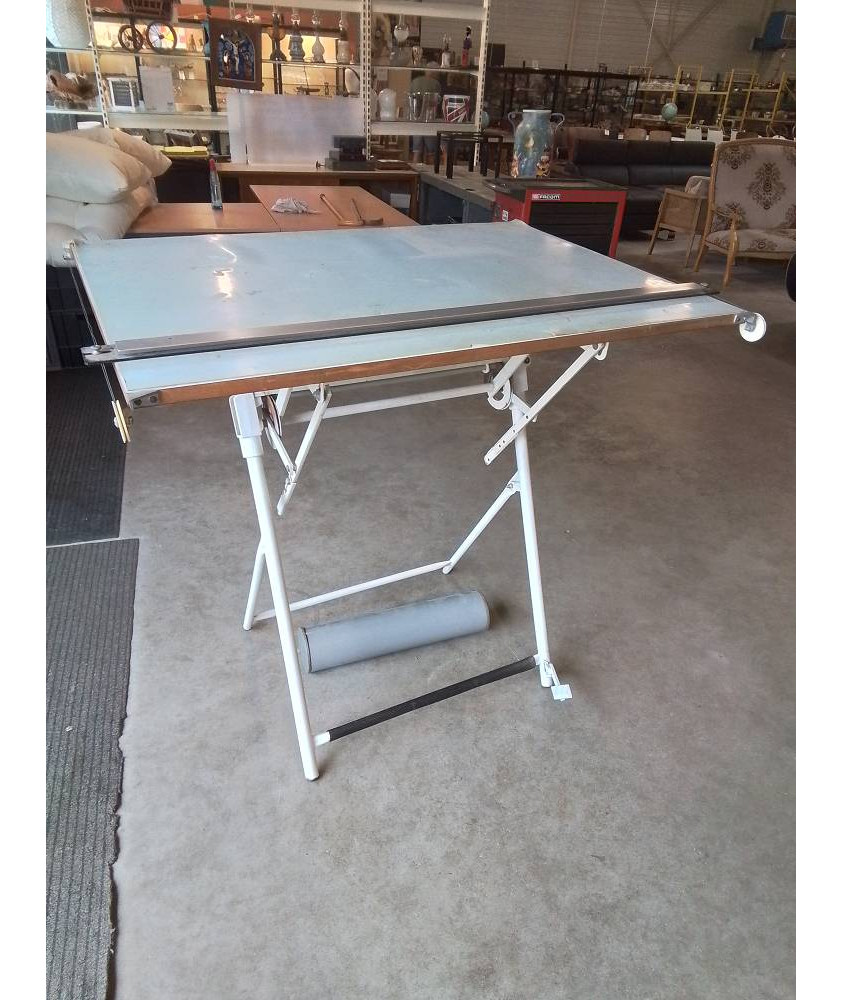 TABLE A DESSIN DARNAY ANNÉES 70 PIÈTEMENT MÉTAL BLANC PLATEAU BOIS