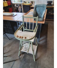 CHAISE BEBE BOIS PEINT VERT ET BEIGE