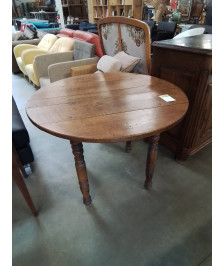 TABLE RONDE A ABATTANTS BOIS PIEDS TOURNÉS 100X75CM XIXE