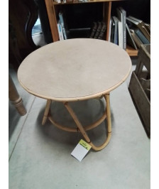 TABLE BASSE RONDE ROTIN ET BOIS ANNÉES 50