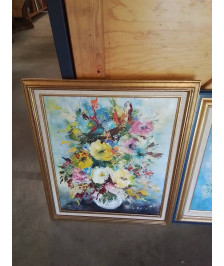 HUILE SUR TOILE BOUQUET DE FLEURS NICOLE MASSART CADRE  DORÉ 