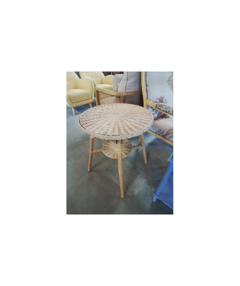 TABLE BASSE RONDE ROTIN ET VANNERIE ANNÉES 60