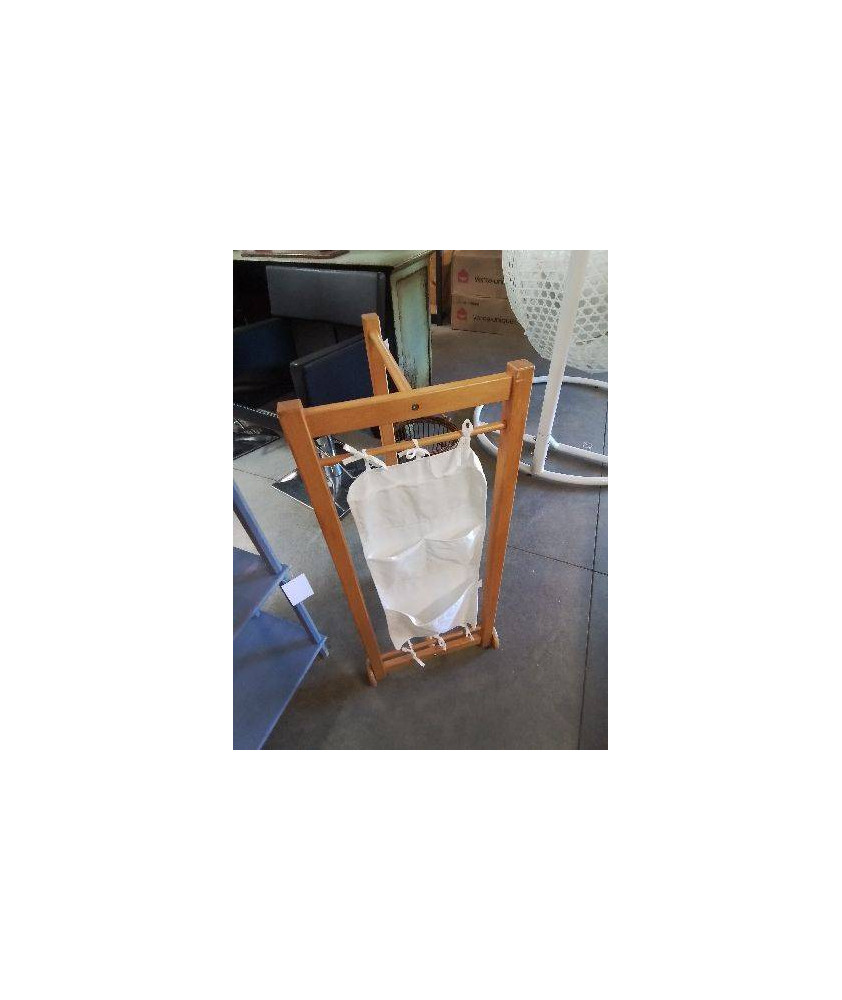 RANGEMENT A ROULETTES BOIS CLAIR ET TISSU ECRU