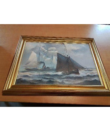 HUILE S/PAN GUY PERON - 1931  COTRE PILOTE DU HAVRE  AVEC STEAMER ET  VAPEUR   EN RADE  DU HAVRE