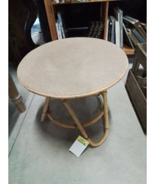 TABLE BASSE RONDE ROTIN ET BOIS ANNÉES 50