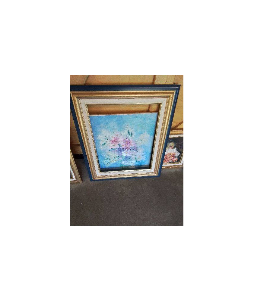 HUILE SUR TOILE BOUQUET DE FLEURS NICOLE MASSART CADRE DORÉ BLEU HUILE SUR TOILE BOUQUET DE FLEURS NICOLE MASSART CADRE DORÉ BLEU