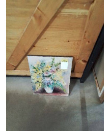 HUILE SUR TOILE BOUQUET AU VASE BLANCHÂTRE 