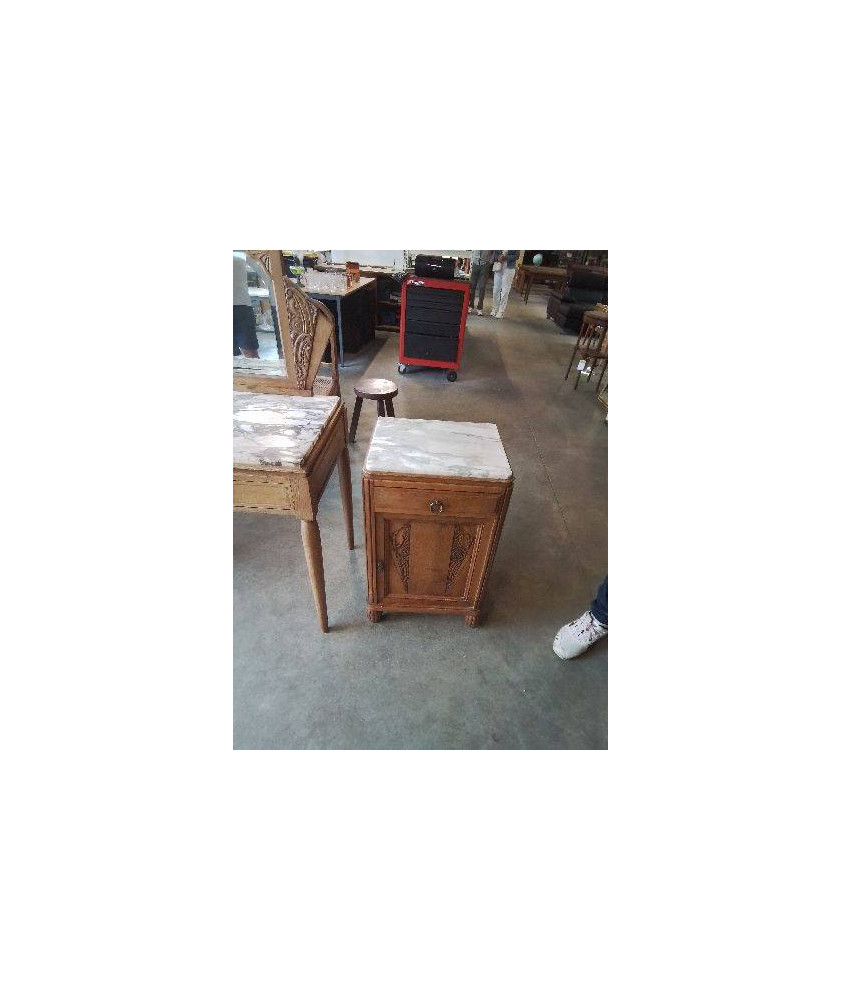 CHEVET ART DECO 1 PORTE 1 TIROIR PLATEAU MARBRE
