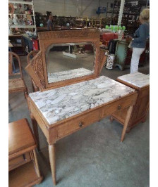 COIFFEUSE ART DECO 2 TIROIRS PLATEAU MARBRE