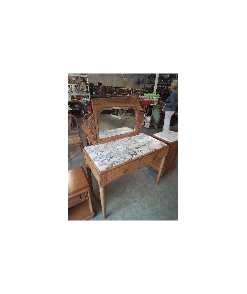 COIFFEUSE ART DECO 2 TIROIRS PLATEAU MARBRE