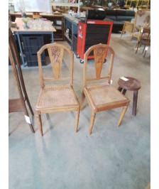 PAIRE DE CHAISES BOIS CANNEE ART DECO