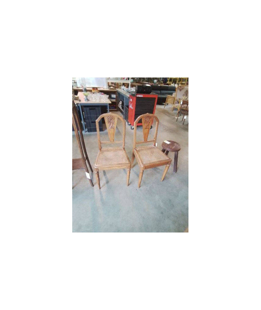 PAIRE DE CHAISES BOIS CANNEE ART DECO