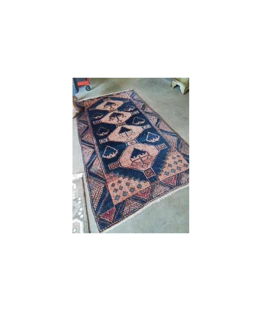 TAPIS D’ORIENT LAINE FAIT MAIN BLEU OCRE 235X130CM