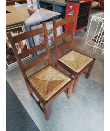 PAIRE DE CHAISES BOIS PAILLÉ A ENTRETOISE 