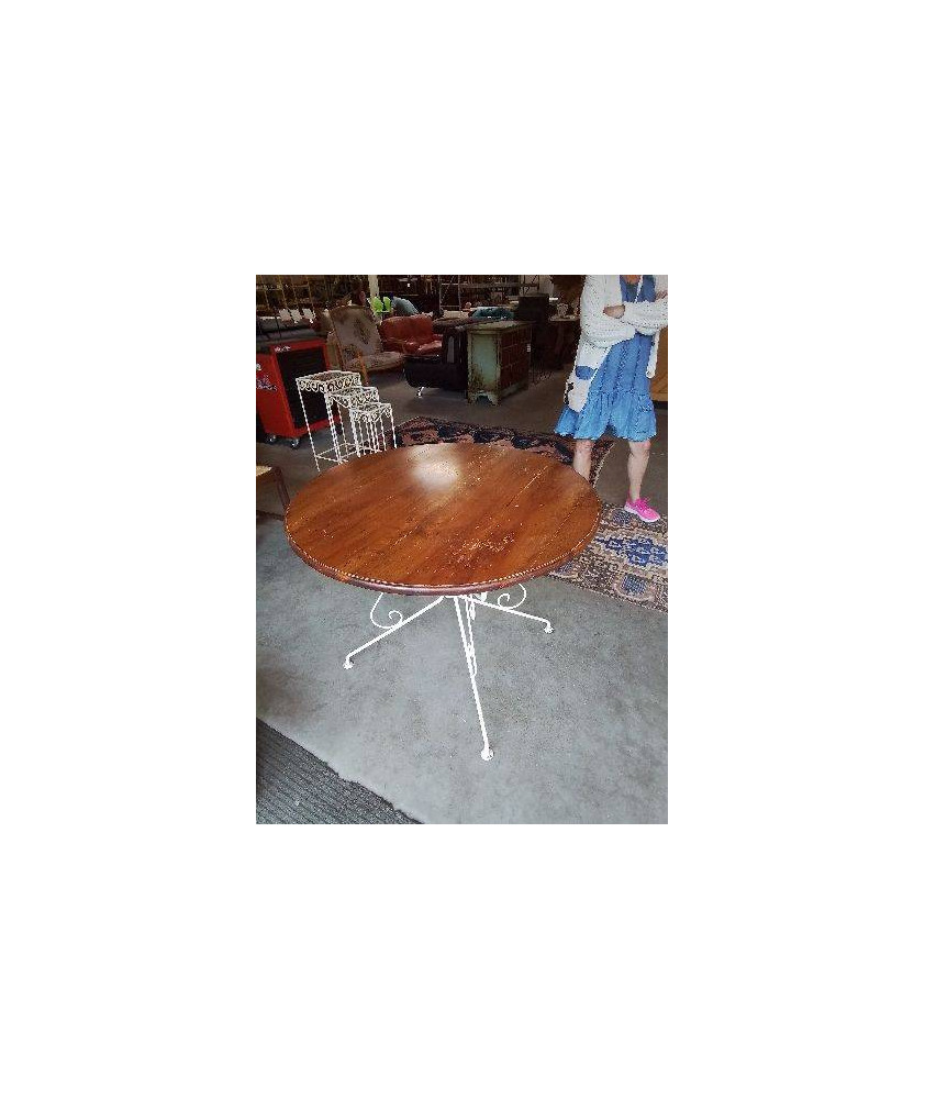 TABLE PIÈTEMENT MÉTAL BLANC PLIANT PLATEAU BOIS CLAIR EN L\'ÉTAT 