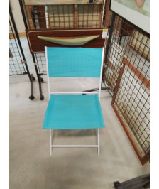 CHAISE PLIANTE DE JARDIN MÉTAL BLANC TOILE BLEU 
