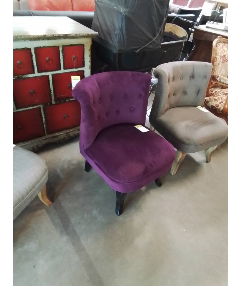 CHAUFFEUSE TISSU POURPRE PIEDS CAMBRÉS BOIS NOIR 