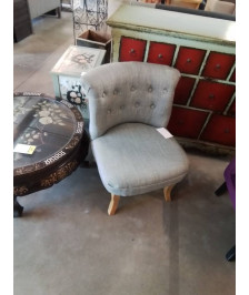 CHAUFFEUSE TISSU GRIS PIEDS CAMBRÉS BOIS CLAIR 
