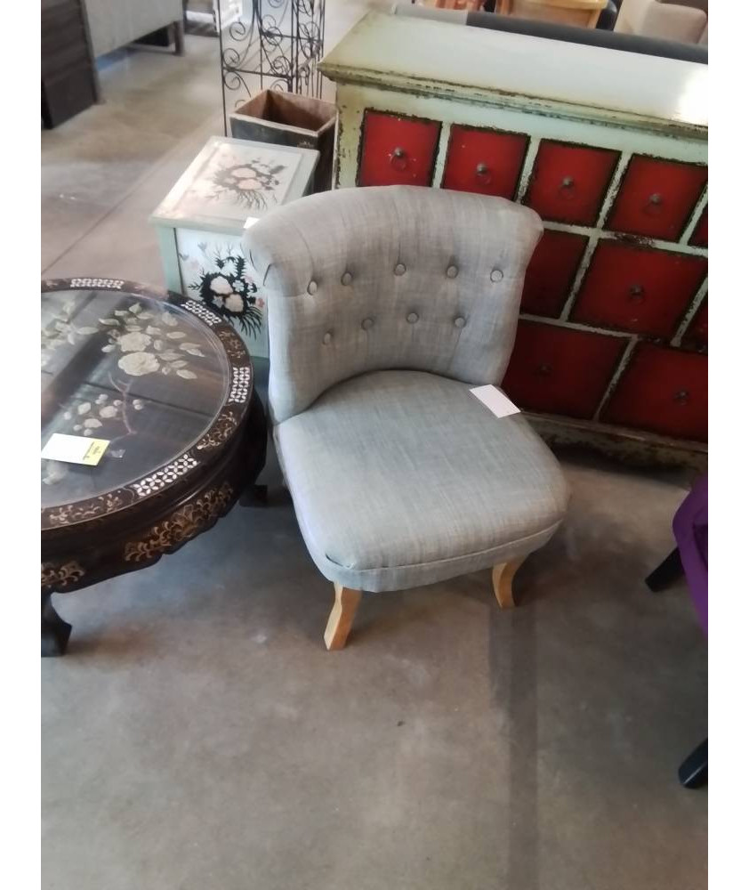 CHAUFFEUSE TISSU GRIS PIEDS CAMBRÉS BOIS CLAIR 