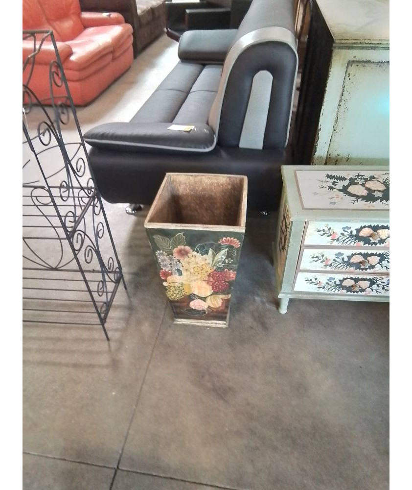 PORTE PARAPLUIE BOIS PEINT AUX FLEURS 