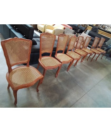 8 CHAISES BOIS CLAIR CANNÉ STYLE RÉGENCE 