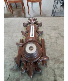 BAROMÈTRE THERMOMÈTRE BOIS SCULPTÉ DÉBUT XXE