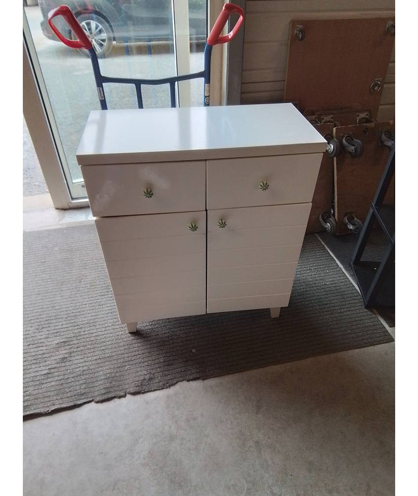 MEUBLE DE SALLE DE BAIN BOIS BLANC 2 PORTES 2 TIROIRS 