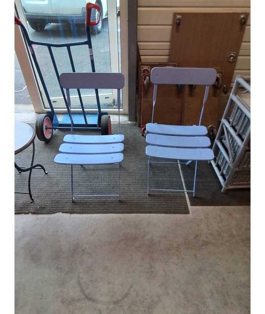 PAIRE DE CHAISES DE JARDIN PLIANTES BOIS ET METAL BLEU 