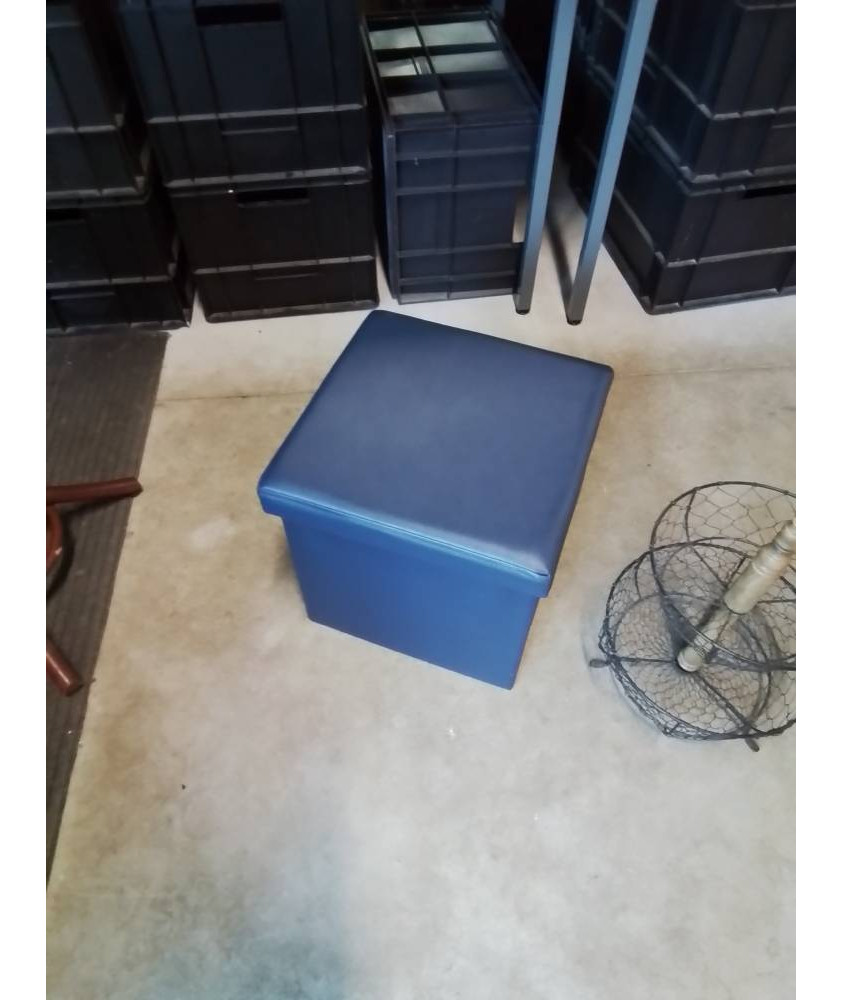 POUF COFFRE CARRÉ PU  BLEU 