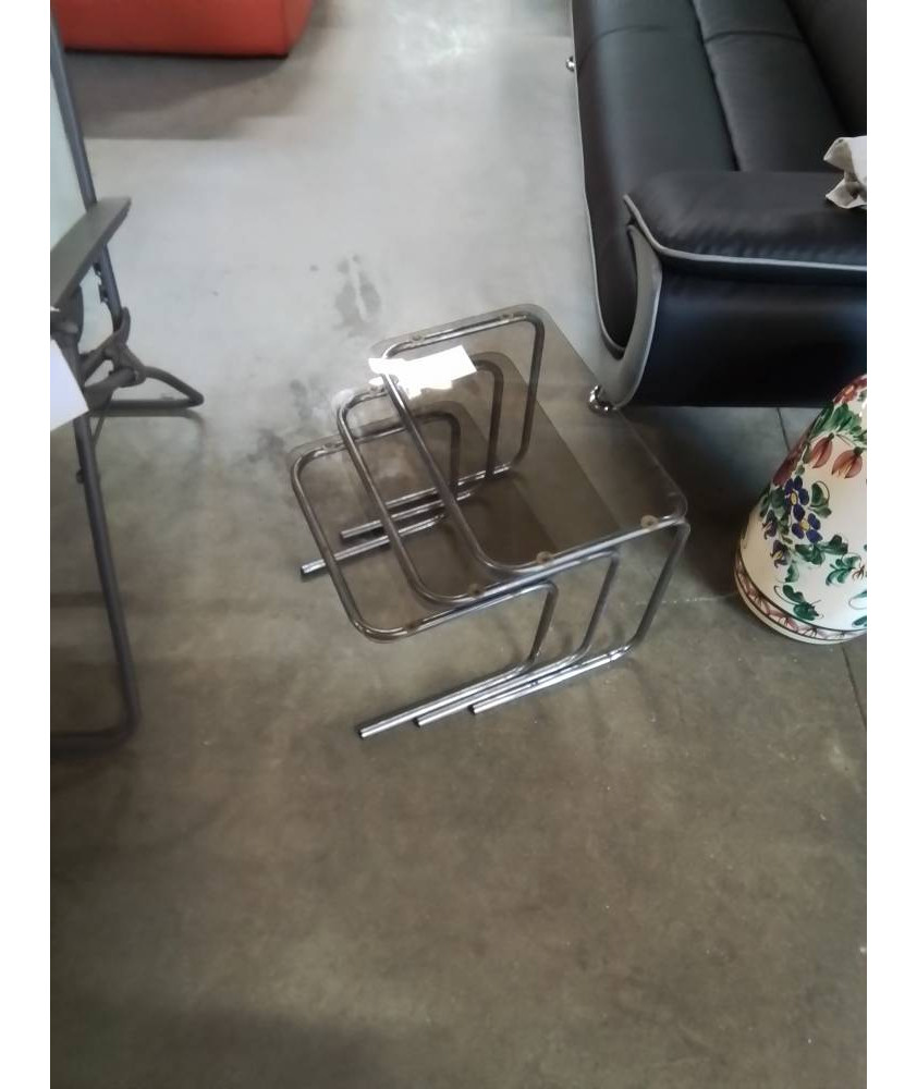 TABLES GIGOGNES  METAL CHROMÉ VERRE TEINTÉ ANNÉES 70