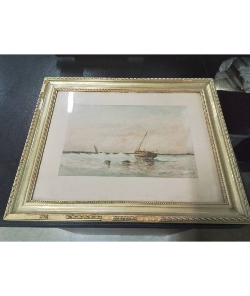 AQUARELLE MARINE BARQUE  PAUL SEIGNON -1820 1890-