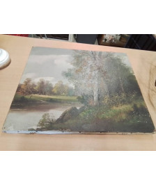 HUILE SUR TOILE PAYSAGE LACUSTRE HENRI CATROU -XIXE XXE-