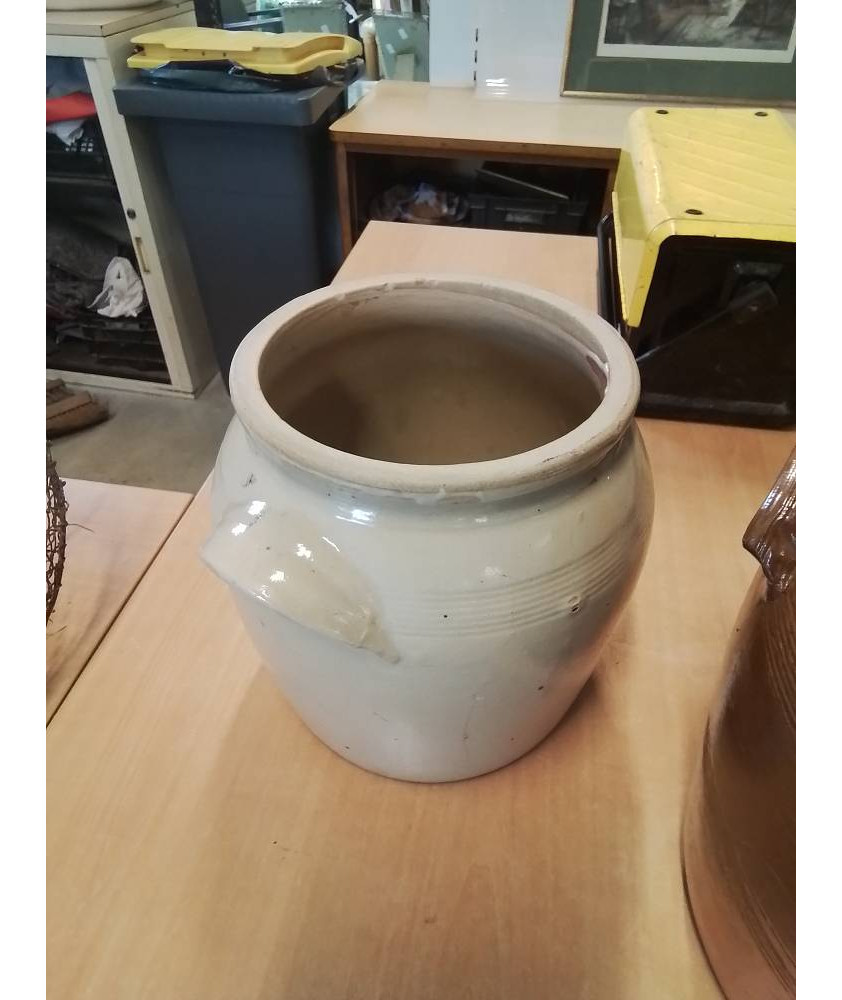 POT A SALER A OREILLES GRES VERNISSE GRIS 29 CM